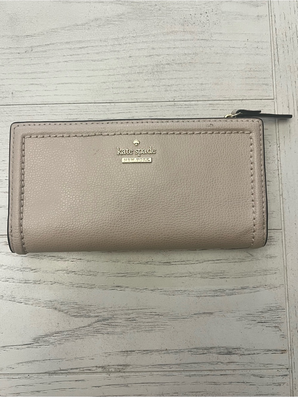 Kate Spade Pebbled Leather Zip Wallet in Light Taupe